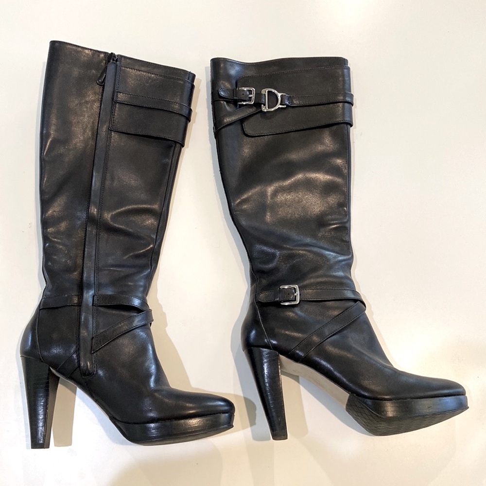 Cole Haan tall calf length black leather women’s boots